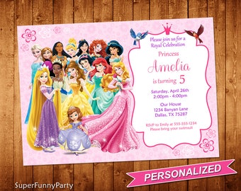 Disney Princess Invitation, Disney Princess Birthday Invitation, Princess Invitation, Girls Birthday Invitation, Personalized, Digital File
