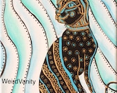 Cat painting - abstract - blue black gold cat - on 8x10 inch canvas
