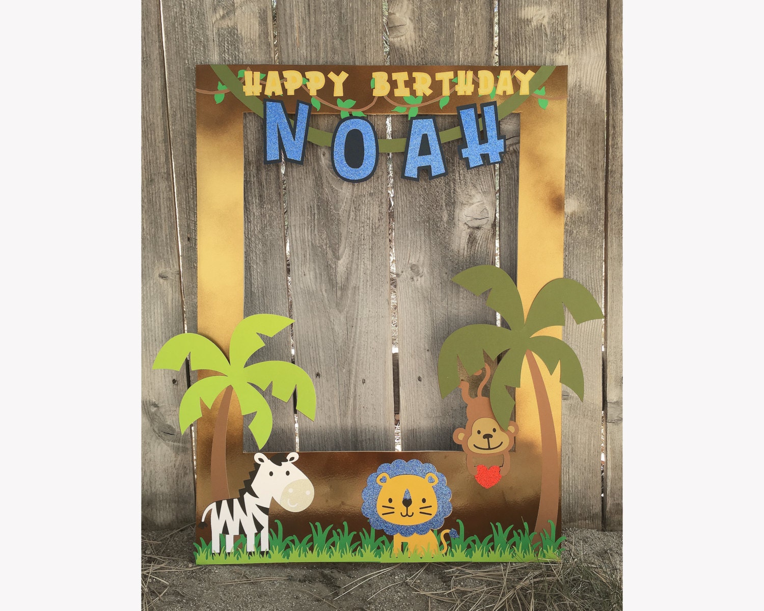 Custom Jungle Birthday photo booth frame for child birthday