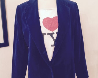 Vintage 60's 70's fitted blue velvet blazer jacket