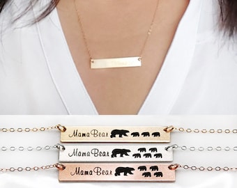 SALE-Mama Bear Necklace-Gold Bar Necklace-Personalized Gift for Mom-Baby Bears Cubs -14K Gold Filled-Rose Gold Filled,Sterling Silver-CG239N