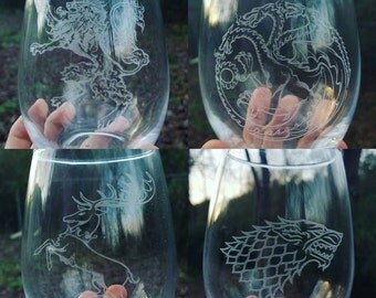 Game of thrones great houses ultimate collectors edition wine glasses Targaryen Stark Baratheon Lannister engraved wine glass set gifts