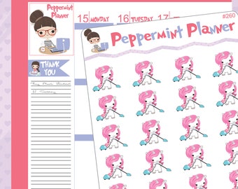 Cute little Unicorn vacuuming planner Stickers #260