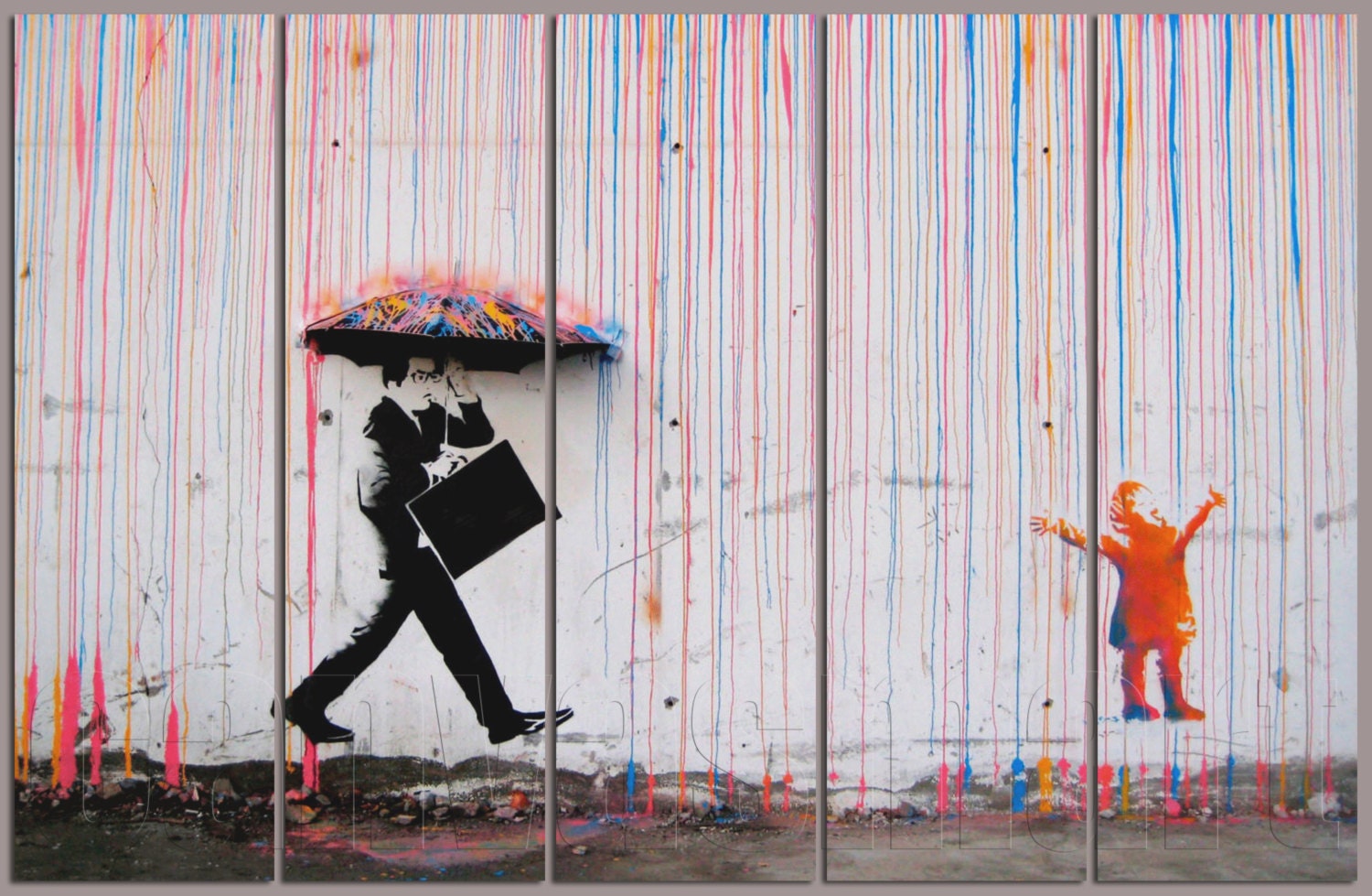 Color Rain Banksy Graffiti Spray Painting by CanvasMagazine
