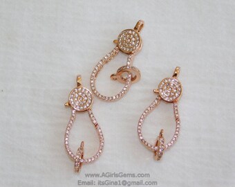 Medium Rose Gold Plated Lobster Claw Clasp and Pave Jump ring 13 mm x 35 mm Connector bead chain necklace Cubic Zirconia Paved CZ Findings