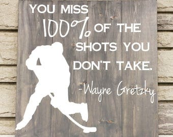 Hockey Player Sign - Wayne Gretzky Quote - Rustic Sign - Boy Room Sign - Hockey Coach Gift - Man Cave Gift - Hockey Decor - Sports Nursery