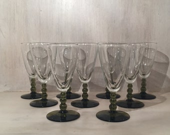 Vintage Cordial Green Stemmed Glasses (set of 9)