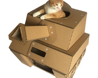 Tank Cardboard Cat House, Cat Bed, Cat Carrier, Cat Condo, Cat Furniture, Cat Toy, Cat Cave