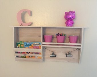 Handcrafted Rustic Wall-mounted magazine rack, organizer shelf.