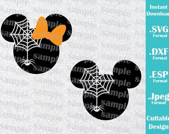 INSTANT DOWNLOAD SVG Disney Inspired Halloween Spider Minnie and Mickey Ears Cutting Machines Svg, Esp, Dxf, Jpeg Format Cricut Silhouette