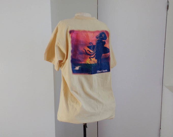 RARE 1994 After Dark Cthulhu surfer T-shirt, pale yellow mens tshirt size XL, collectible clothing