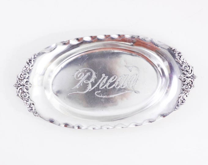 Victorian bread dish, antique bread bowl, decorative engraved serving platter, dinner party table setting by Meriden Britannia company c1880
