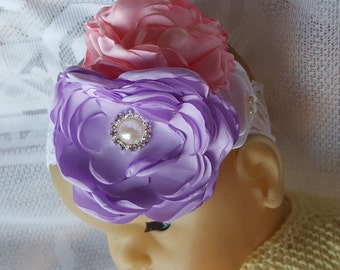 Purple Pink White Flower Headband, Lace Hair Band, Headwear For Baby Girl, Toddler Baby Show Photo prop
