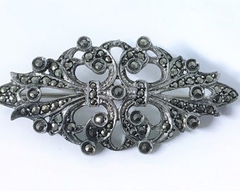A Beautiful Art Deco Sterling Silver and Marcasite Brooch