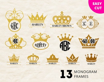 Crown svg monograms SVG Royal circle Frames svg Princess King svg Tiara frame for Vinyl Cutters, Heat Press Transfer, Silhouette Studio