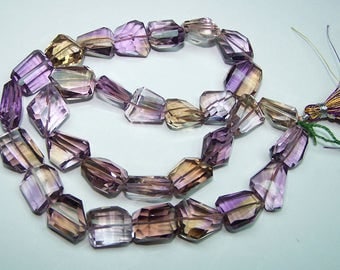 Unique 317 Cts Natural Ametrine (amethyst & Citrine Bio) Faceted Tumble/nugget Beads - Full 18 Inch Strand
