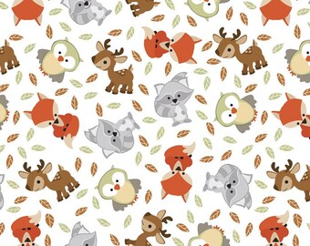 New! Woodland Friends double brushed Fleece Fabric fabric by the yard/David Textiles/Free shipping available/baby fabric