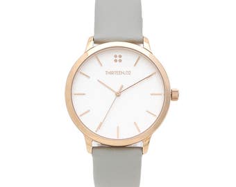 Womens Watch Rose Gold, Gray, Blue, or Yellow Leather Wrist Watch for Woman with White Dial, Women Watches, 3rd Anniversary Gift