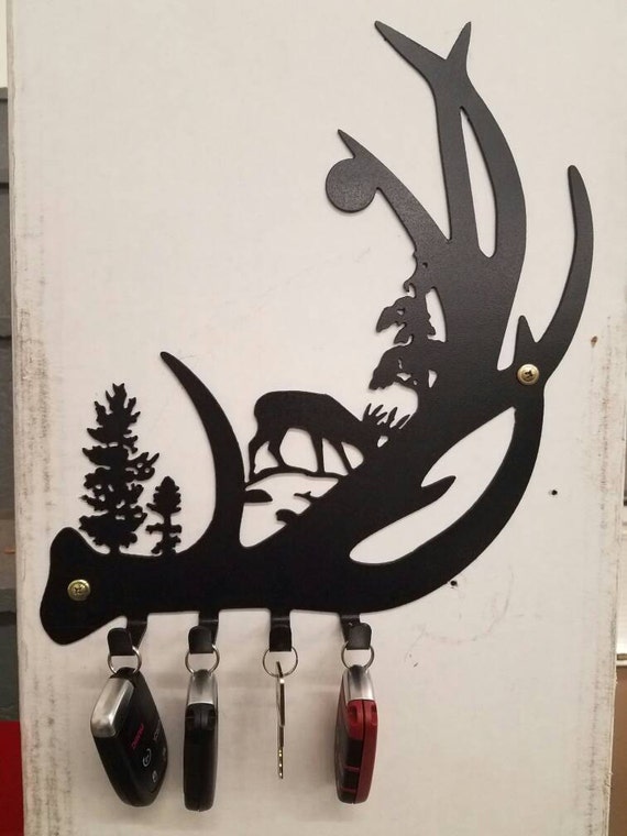 Deer antler keychain holder metal art plasma cut decor