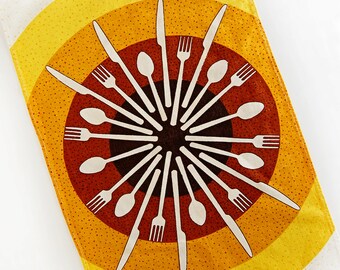 1960's Mid Century Modern Tea, Dish Towel |Spoon, Fork, Knife, Utensils Home Textile