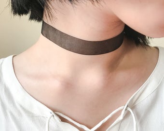 Sheer Black Choker Necklace, Brown Sheer Choker, Sheer Choker, Delicate Choker, Boho Choker, Bohemian Choker, 90s Choker, 90s Grunge
