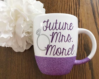 Glitter Future Mrs. Coffee Mug//Porcelain//Tea Mug//Coffee Mug//Bridal//Engagement//Gift//Glitter Dipped