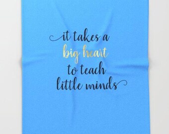 Teacher Gifts, Fleece Throw Blanket, Teacher Apprecation Week, Gray Home Decor, It Takes A Big Heart to Teach Little Minds, Soft Blanket