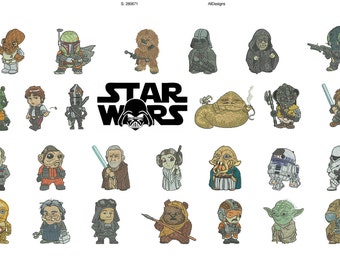 50% off - Mini Star Wars embroidery designs - In the hoop (ITH) 4in hoop - A~Z Starwars 26 characters - resizable.