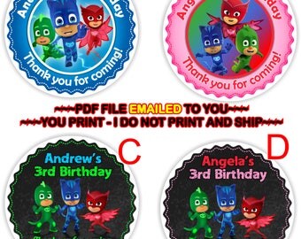 You Print- PJ Masks Thank you Sticker, PJ Masks Gift Tags, Pj Masks Cupcake Toppers, pj masks Favor Tags, PJ Masks - BIRTHM31
