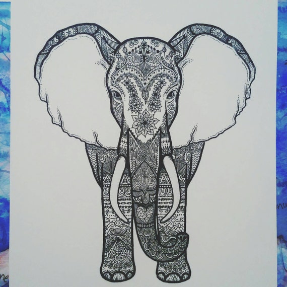 Original Elephant Ink Drawing by WayneArtsInc on Etsy