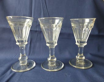 Vintage Cordial Glasses Set Of Three, Victorian Glasses, Clear Glass Glaases,Petal Cut Bowls,Collectible Vintage Glass.