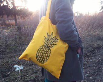 tote bag, tote, cotton bag, cotton tote bag, cotton tote, yellow tote bag, yellow tote, cute tote, cute tote bag, pineapple bag, pineapple