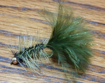 Olive Dry Flies and Nymphs, 40 per boxed set, mixed sizes, for Fly Fishing NBX34