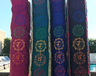 NEW 7 Chakra Embroidered Silk Yoga Mat Bag Cargo Pocket Adjustable Strap Green Red