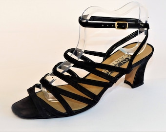 Roland Cartier Black Suede Heel Sandals/Retro Sandals/Vintage Sandals/UK Size 5/1990s