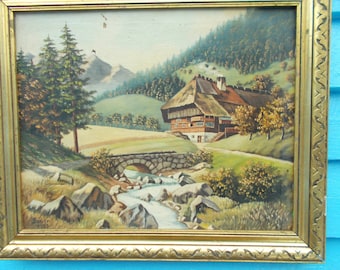 Swiss Painting, Swiss Landscape Painting,Scenic Alpine Painting,Swiss Oil Painting,Alpine Chalet Painting,European Landscape Painting