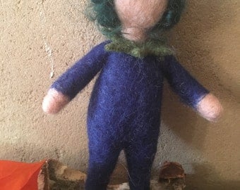 Blue berries child hand felted felt figure mobile organic Merino Wool