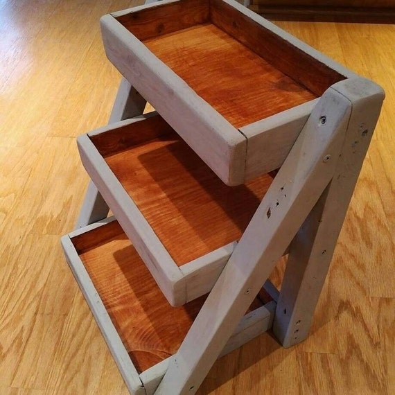 Mini Ladder Shelf with trays Wood Display Table top shelf