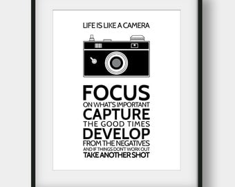 50% OFF Life Is Like A Camera, Camera Art, Camera Print, Black and White, Scandinavian Print, Modern Wall Decor, Inspirational, Motivational