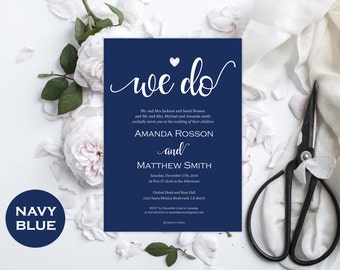 Navy Blue Wedding Invitation Printable - Wedding Editable Invitation - Wedding Navy Blue - Editable text - Downloadable wedding #WDH0189