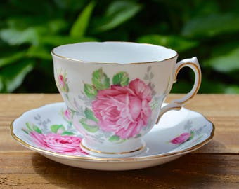 Vintage Tea Cup Set by Royal Vale, Tea Cup and Saucer Set, English Bone China, Bridal Tea, Bridal Tea Party, Made in England, Pink Roses