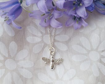 Sterling silver bee necklace, bumble bee necklace