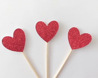 12 Glittery Sweet Hearts Cupcake Toppers-valentines Cake Topper-Handmade Cake Topper-Cupcke