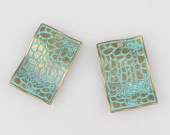 2 Pieces - 32MM Verdigris Patina Green Rectangle Charms E23