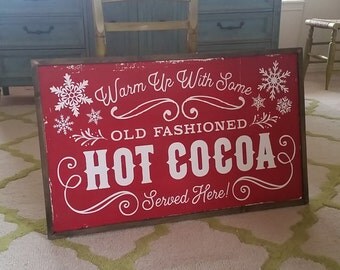 HOT COCOA BAR Hand Painted Framed Wood Sign Christmas Decor Hot Chocolate Bar Farmhouse