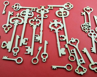 Skeleton keys wooden cutouts sampler, valentine's day decoration, scrapbook embellishment, unfinished wooden keys