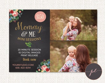 Mommy and Me Mini Session, Mother's Day Photography, Marketing Template, Floral Chalkboard Template, Photoshop Marketing Board