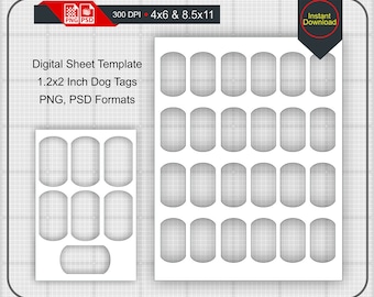 Instand Download 1.2x2 Inch Military Dog Tags Templates on 4"x6" and 8.5"x11" Sheets, DXF, PNG, PSD