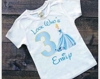 Cinderella Birthday Bodysuit size 6-24 Month; Tee Size 2T and Up; FREE Personalization; Any Age
