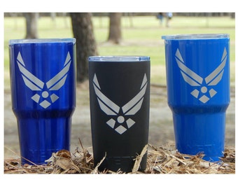 YETI - Authentic United States Air Force USAF Yeti Cup 30 oz Rambler Tumbler Powder Coated Large Blue Black Military Yeti Mug Painted 30oz